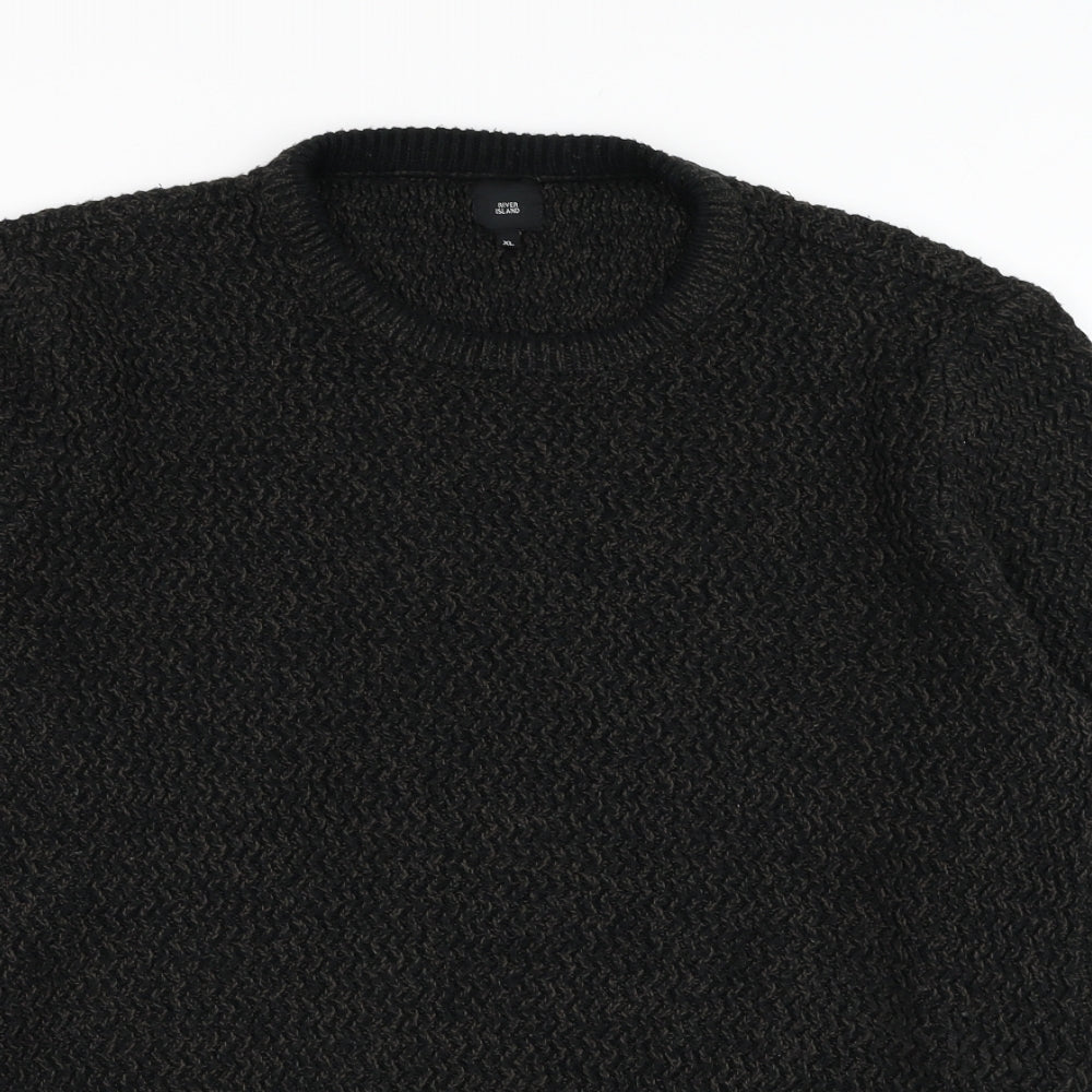 River Island Mens Black Round Neck  Acrylic Pullover Jumper Size XL