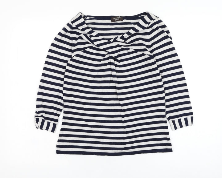 Principles Womens Grey V-Neck Striped Viscose Pullover Jumper Size 12
