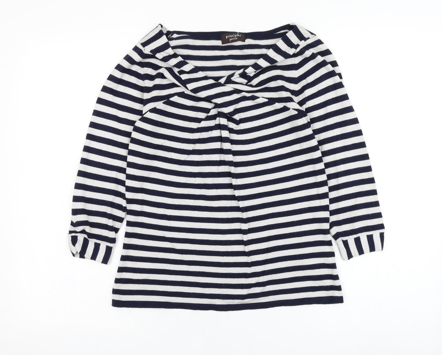 Principles Womens Grey V-Neck Striped Viscose Pullover Jumper Size 12