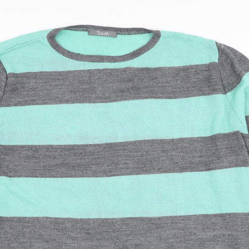 South Womens Green Round Neck Striped Acrylic Pullover Jumper Size 14