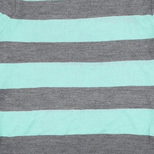 South Womens Green Round Neck Striped Acrylic Pullover Jumper Size 14