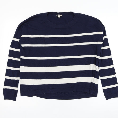 Gap Womens Blue Round Neck Striped Camel Pullover Jumper Size S
