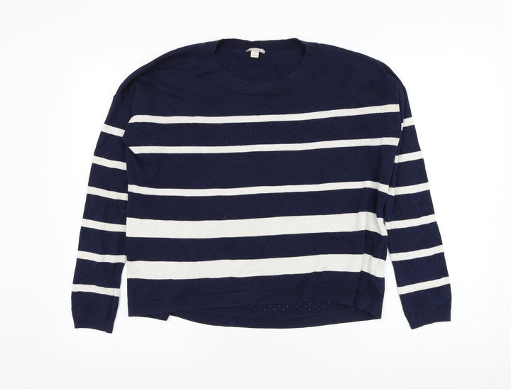 Gap Womens Blue Round Neck Striped Camel Pullover Jumper Size S
