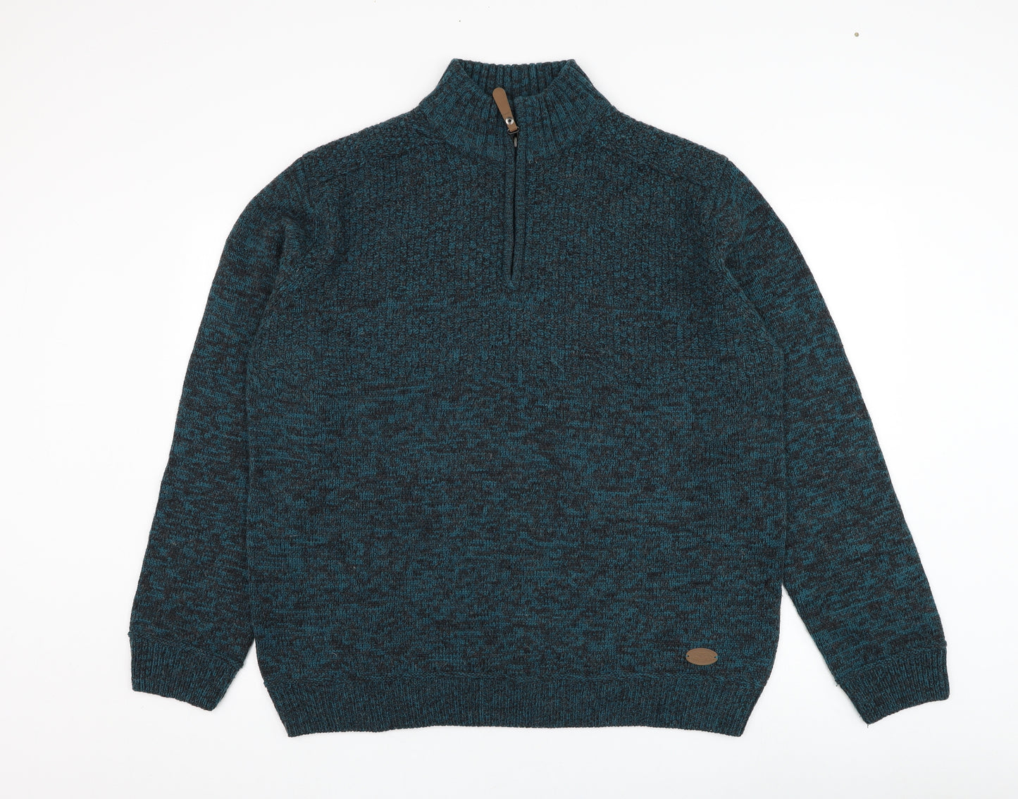 Matalan Mens Green Mock Neck  Acrylic Henley Jumper Size XL