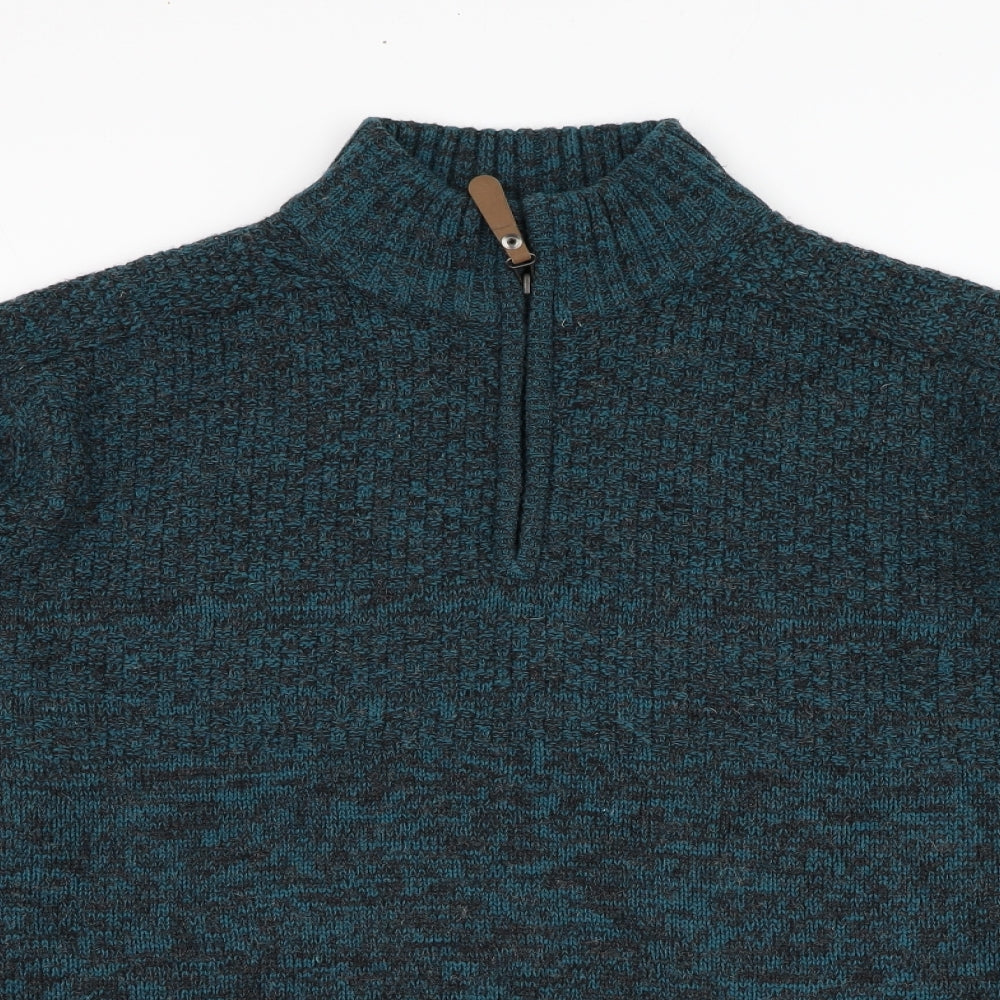 Matalan Mens Green Mock Neck  Acrylic Henley Jumper Size XL