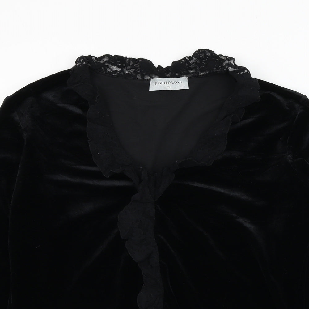 Just Elegance Womens Black  Polyester Basic Blouse Size 16 V-Neck