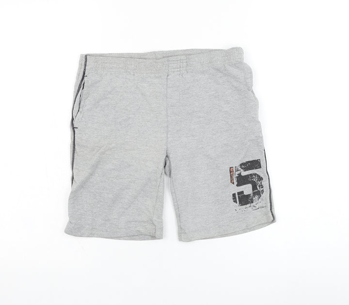 URB65 Boys Grey Polyester Sweat Shorts Size 9-10 Years Regular