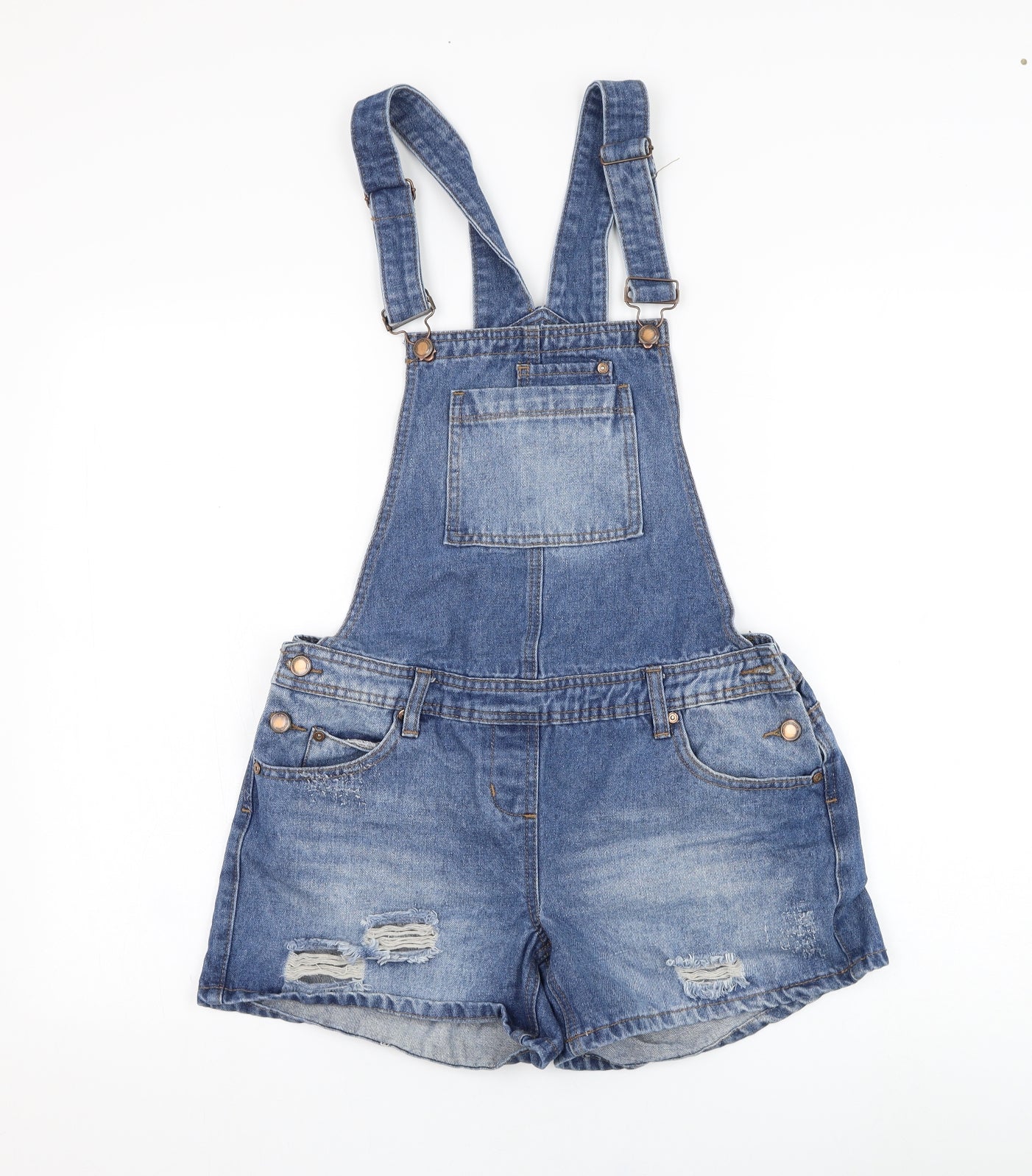 Internacionale Womens Blue  Cotton Dungaree One-Piece Size 10 L4 in Hook & Loop