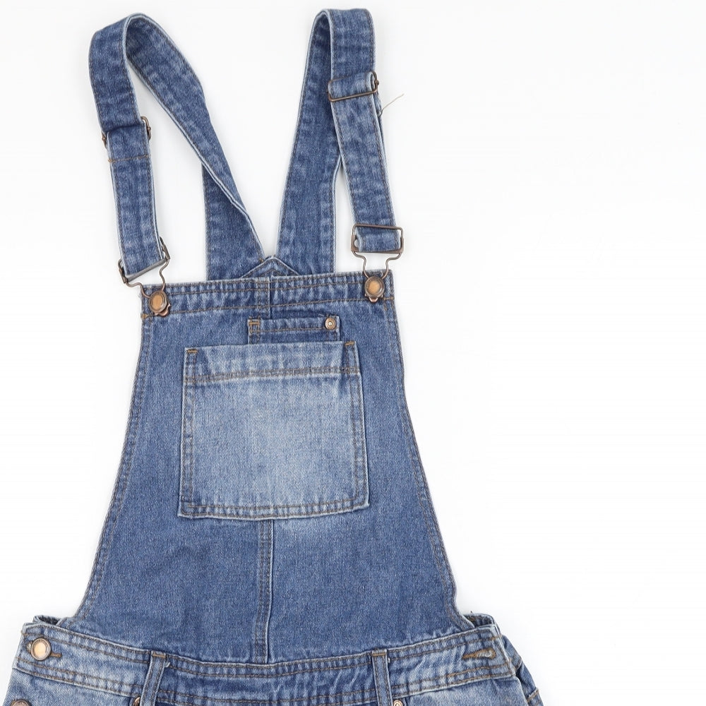 Internacionale Womens Blue  Cotton Dungaree One-Piece Size 10 L4 in Hook & Loop