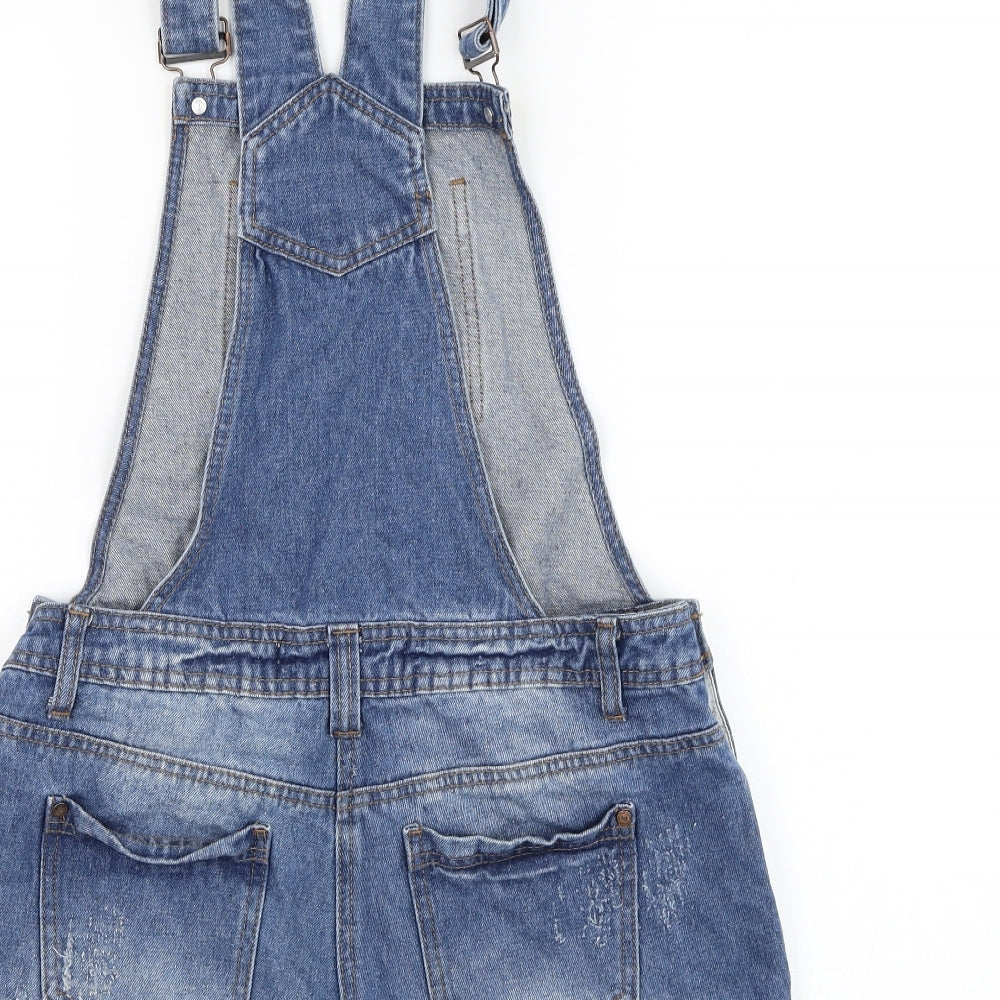 Internacionale Womens Blue  Cotton Dungaree One-Piece Size 10 L4 in Hook & Loop
