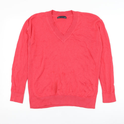 Marks and Spencer Womens Pink V-Neck  Cotton Pullover Jumper Size S