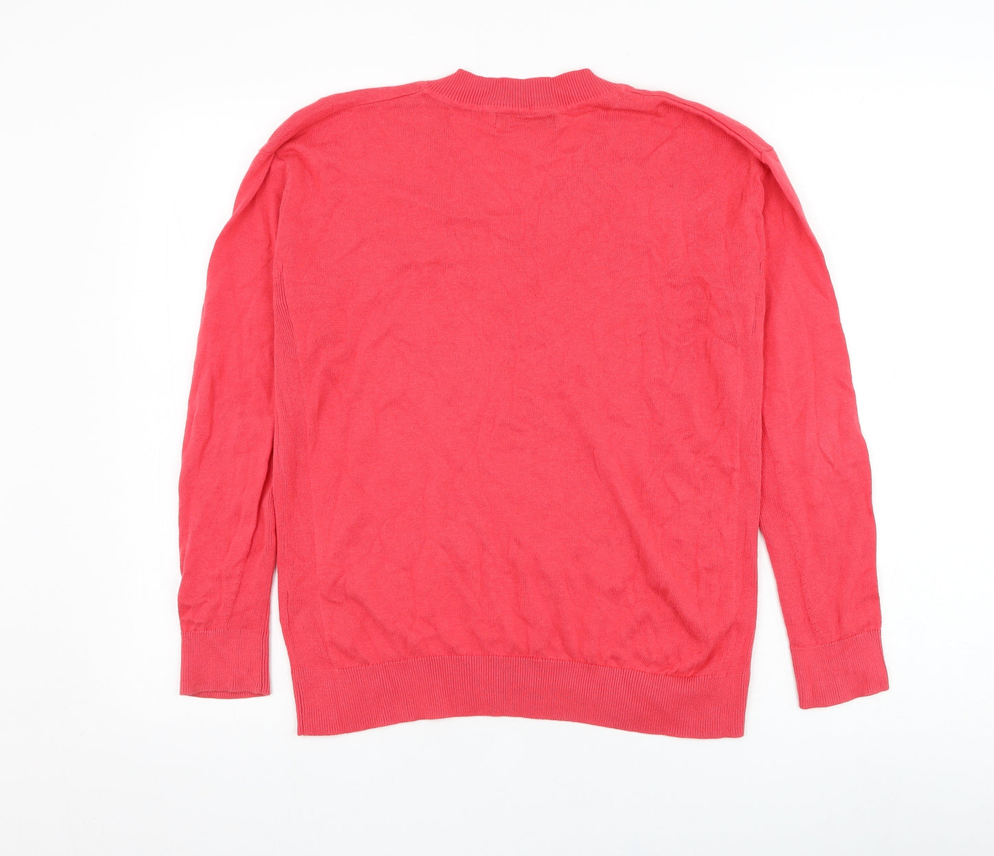 Marks and Spencer Womens Pink V-Neck  Cotton Pullover Jumper Size S