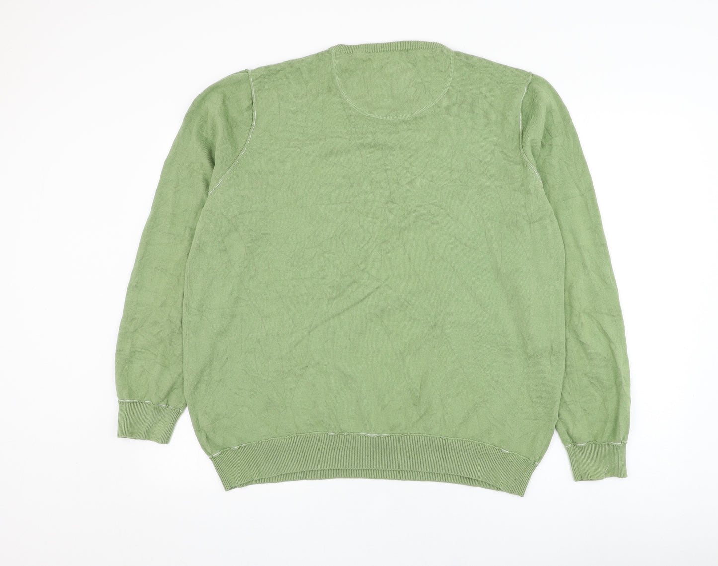 BHS Mens Green V-Neck  Cotton Pullover Jumper Size XL
