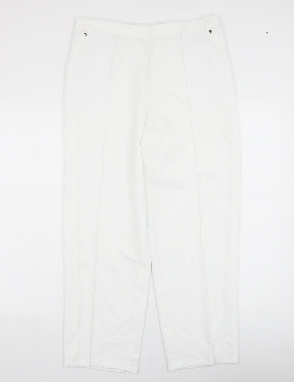 Marks and Spencer Womens White  Polyester Trousers  Size 14 L27 in Regular