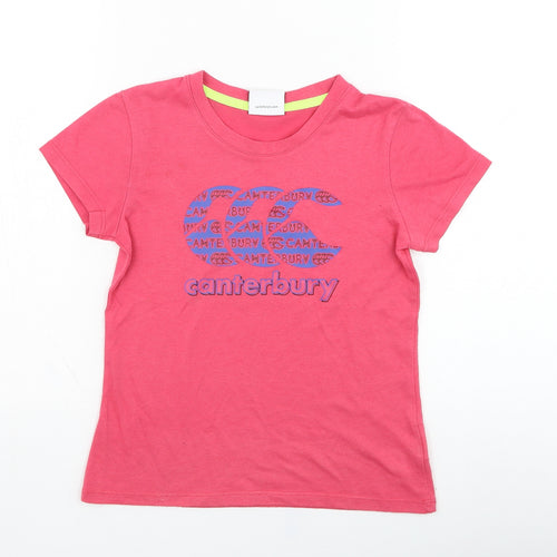 Canterbury Girls Pink  Cotton Basic T-Shirt Size 6 Years Round Neck Pullover