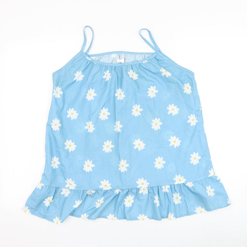 Preworn Womens Blue Floral Polyester Basic Tank Size XL Square Neck
