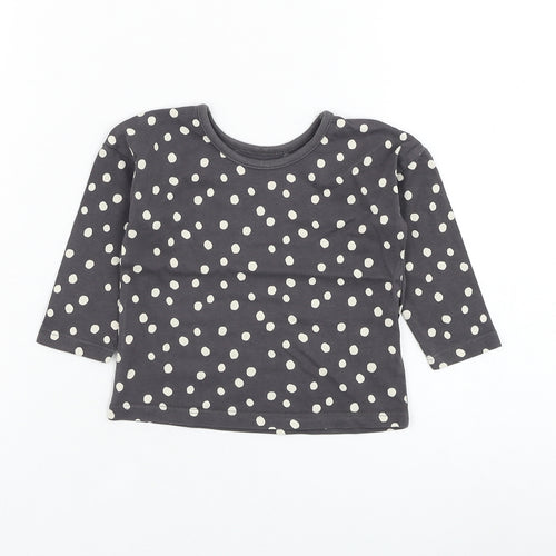 George Girls Grey Polka Dot Cotton Basic T-Shirt Size 6-9 Months Round Neck Pullover
