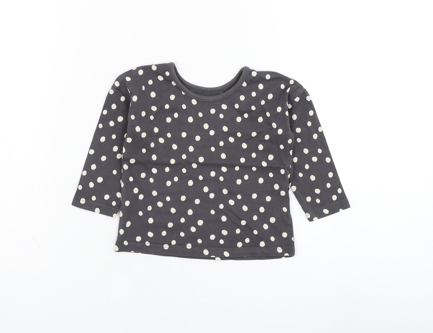 George Girls Grey Polka Dot Cotton Basic T-Shirt Size 6-9 Months Round Neck Pullover