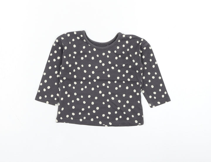 George Girls Grey Polka Dot Cotton Basic T-Shirt Size 6-9 Months Round Neck Pullover