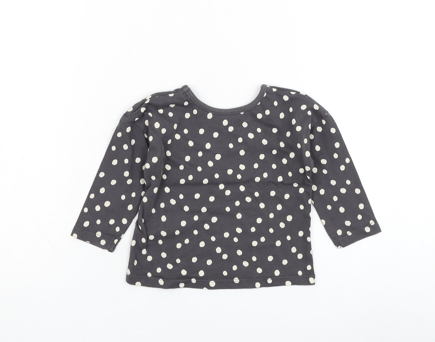 George Girls Grey Polka Dot Cotton Basic T-Shirt Size 6-9 Months Round Neck Pullover