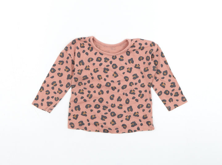 George Girls Pink Animal Print Cotton Basic T-Shirt Size 6-9 Months Round Neck Pullover