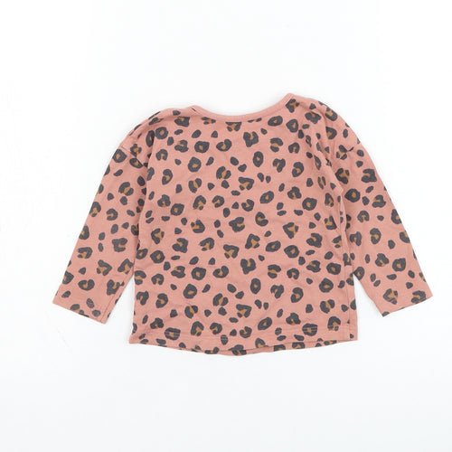 George Girls Pink Animal Print Cotton Basic T-Shirt Size 6-9 Months Round Neck Pullover