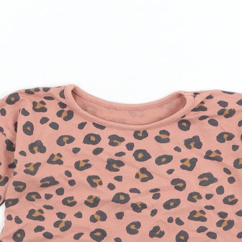 George Girls Pink Animal Print Cotton Basic T-Shirt Size 6-9 Months Round Neck Pullover
