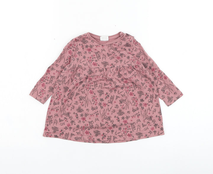 F&F Girls Pink  Cotton Skater Dress  Size 6-9 Months  Round Neck Pullover - Bambi, Disney
