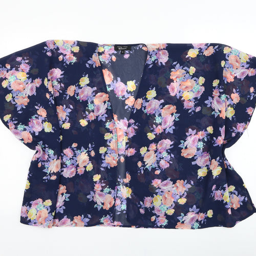 New Look Girls Blue Round Neck Floral Polyester Cardigan Jumper Size M  Pullover