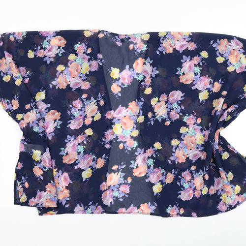 New Look Girls Blue Round Neck Floral Polyester Cardigan Jumper Size M  Pullover