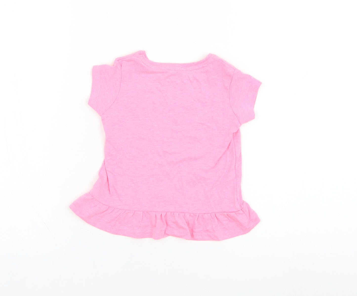jeff&co Girls Pink  Cotton Basic T-Shirt Size 18-24 Months Round Neck Pullover - Rainbow