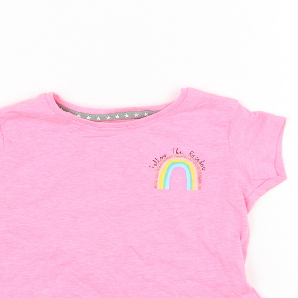 jeff&co Girls Pink  Cotton Basic T-Shirt Size 18-24 Months Round Neck Pullover - Rainbow