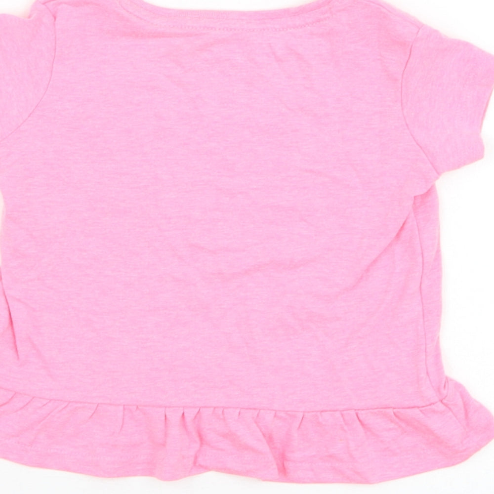 jeff&co Girls Pink  Cotton Basic T-Shirt Size 18-24 Months Round Neck Pullover - Rainbow