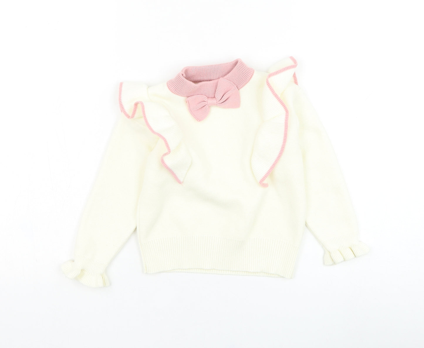Preworn Girls Ivory Round Neck  Acrylic Pullover Jumper Size 3-4 Years  Pullover