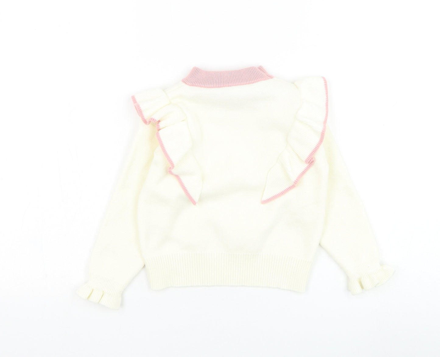 Preworn Girls Ivory Round Neck  Acrylic Pullover Jumper Size 3-4 Years  Pullover