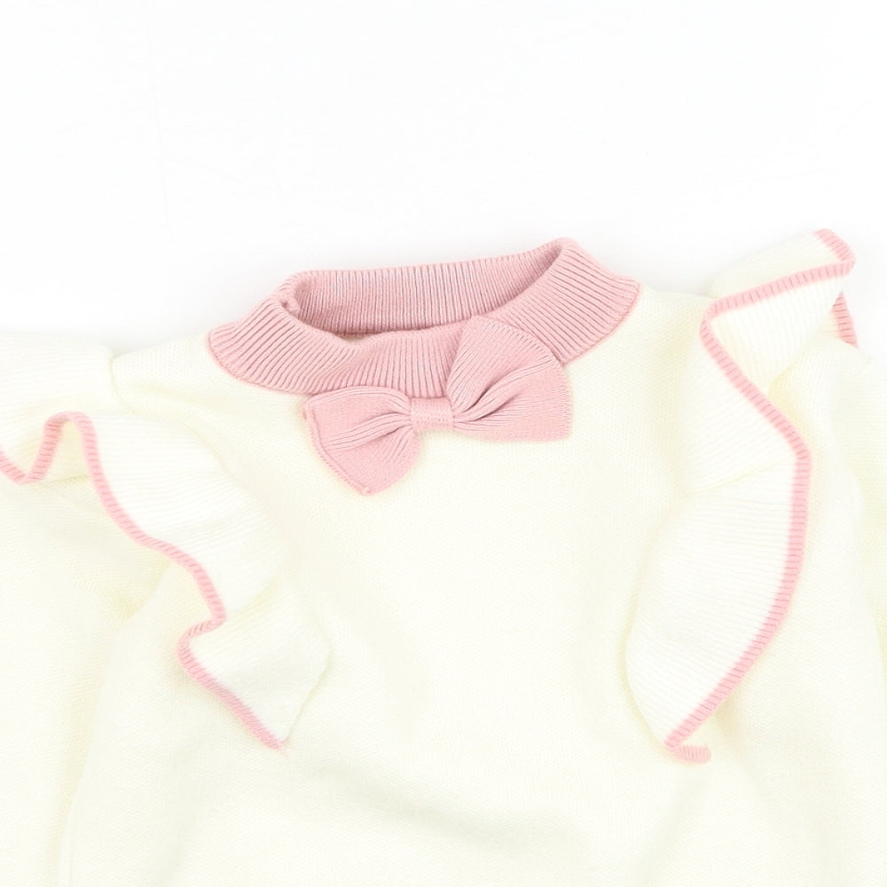 Preworn Girls Ivory Round Neck  Acrylic Pullover Jumper Size 3-4 Years  Pullover