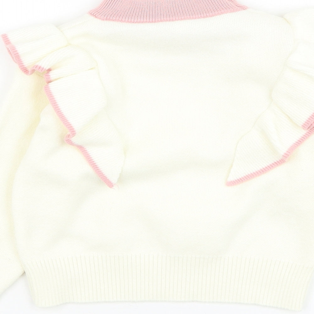 Preworn Girls Ivory Round Neck  Acrylic Pullover Jumper Size 3-4 Years  Pullover