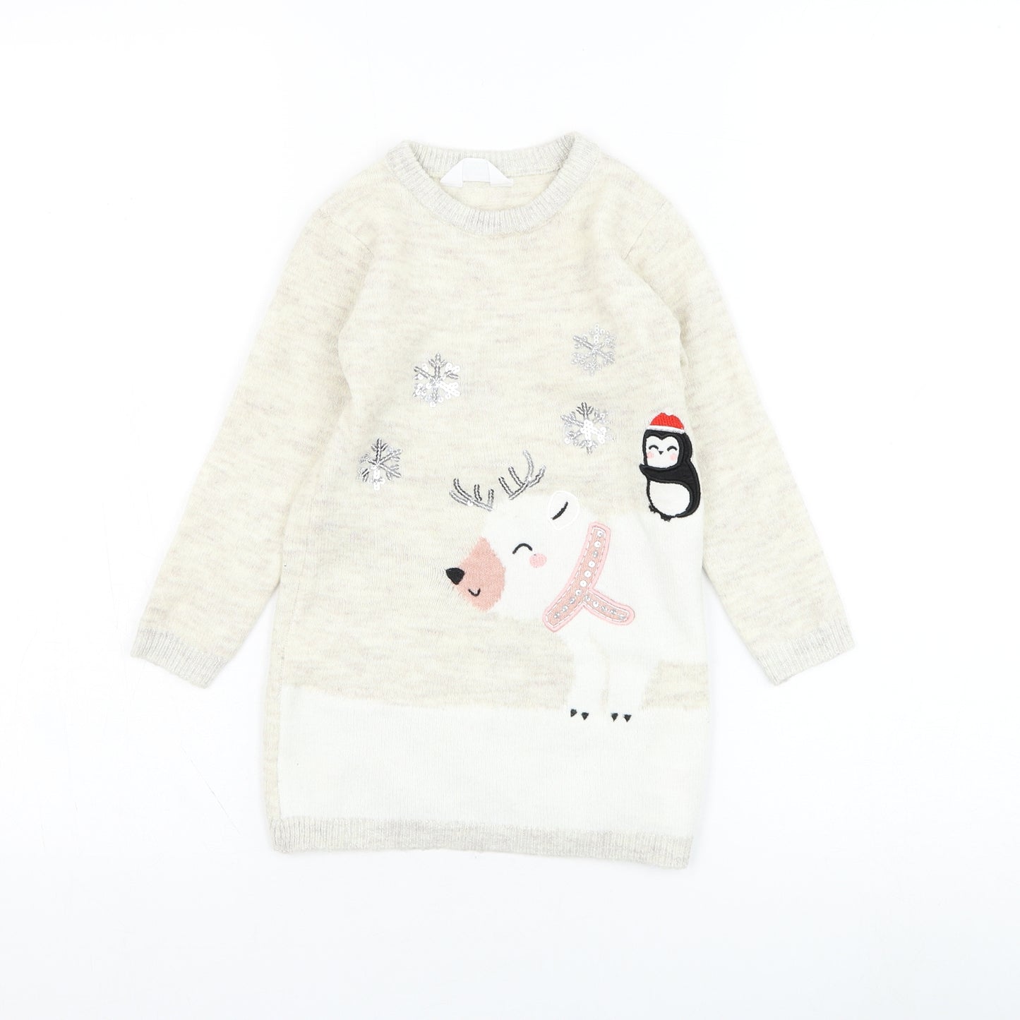 Primark Girls Ivory Round Neck  Polyester Pullover Jumper Size 2-3 Years  Pullover - Polar Bear, Christmas