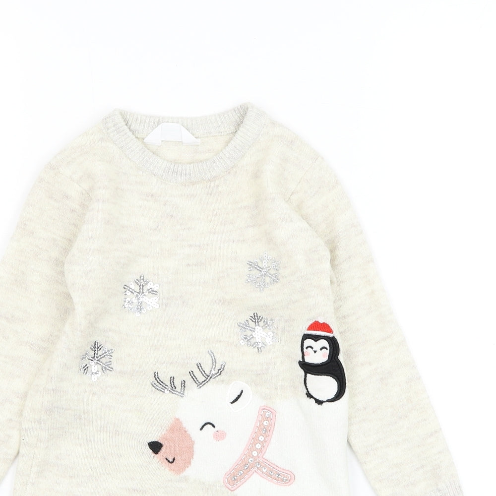 Primark Girls Ivory Round Neck  Polyester Pullover Jumper Size 2-3 Years  Pullover - Polar Bear, Christmas