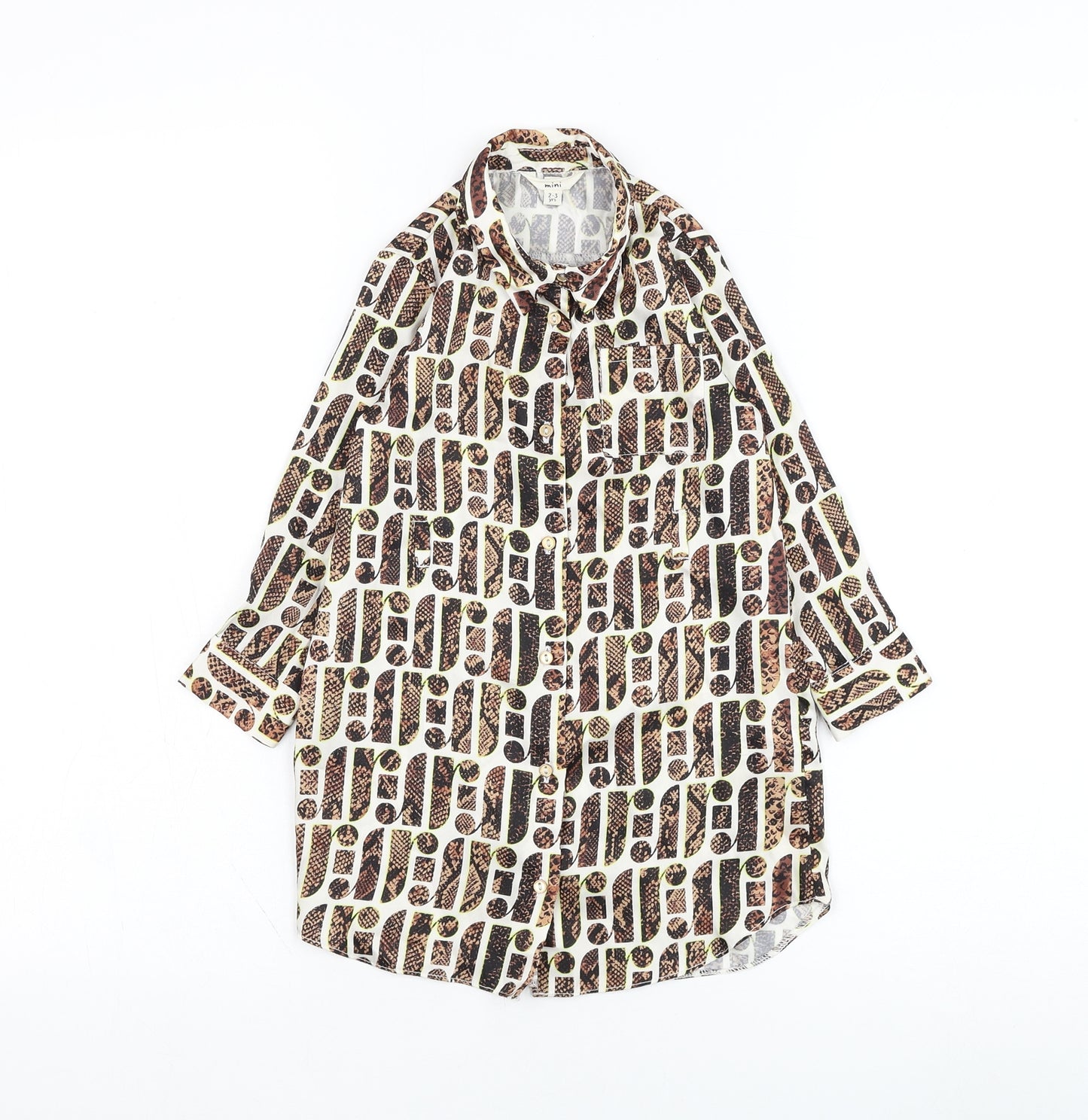 River Island Girls White Geometric Polyester Basic Button-Up Size 2-3 Years Collared Button