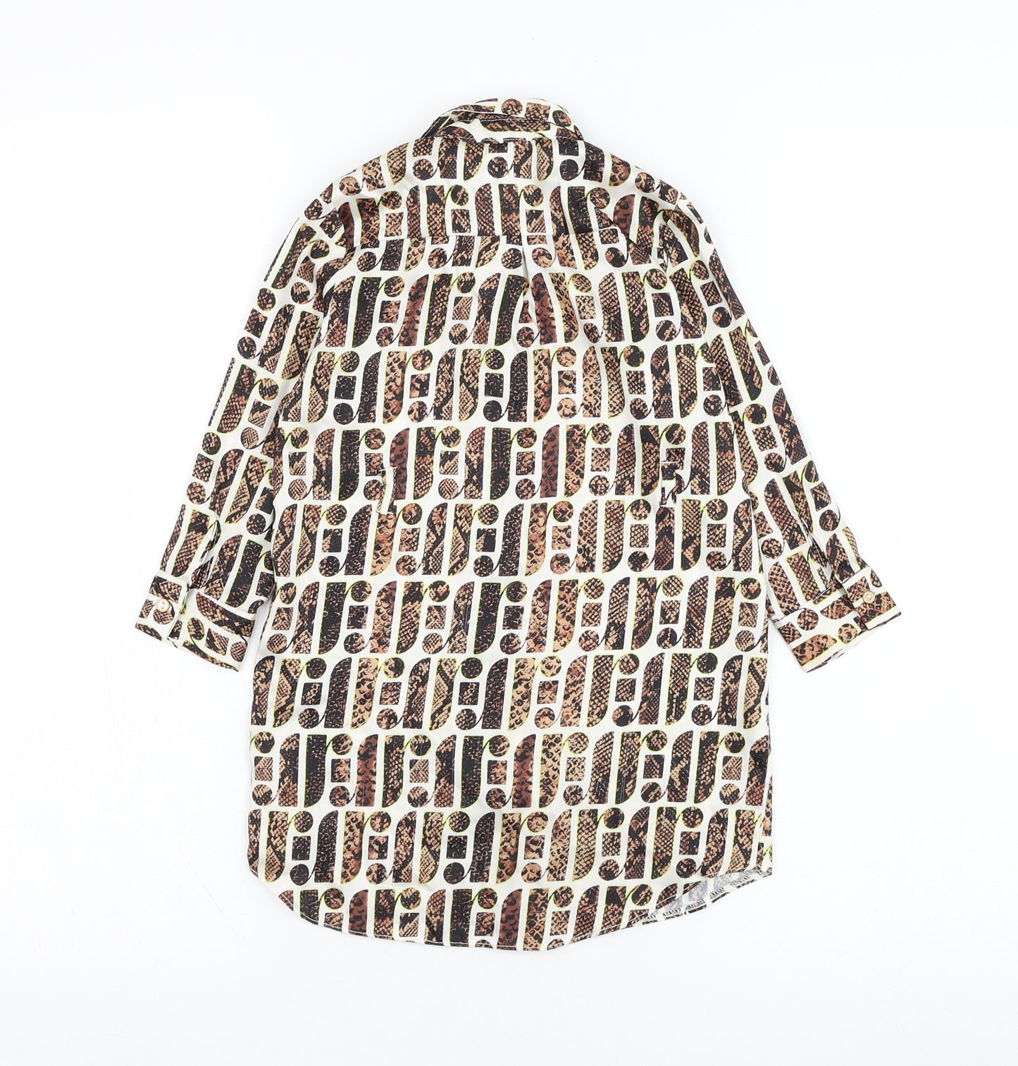 River Island Girls White Geometric Polyester Basic Button-Up Size 2-3 Years Collared Button