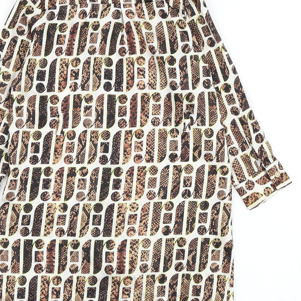 River Island Girls White Geometric Polyester Basic Button-Up Size 2-3 Years Collared Button