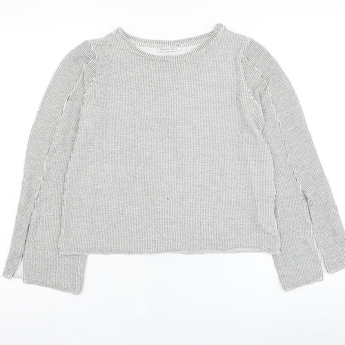 Zara Womens White Round Neck Check Viscose Pullover Jumper Size S