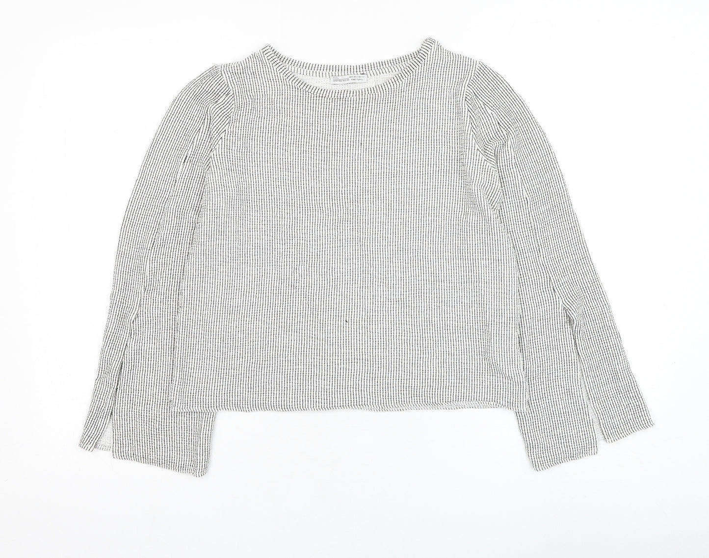 Zara Womens White Round Neck Check Viscose Pullover Jumper Size S