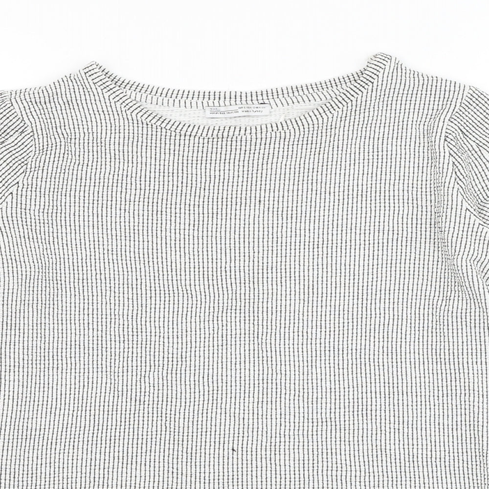 Zara Womens White Round Neck Check Viscose Pullover Jumper Size S