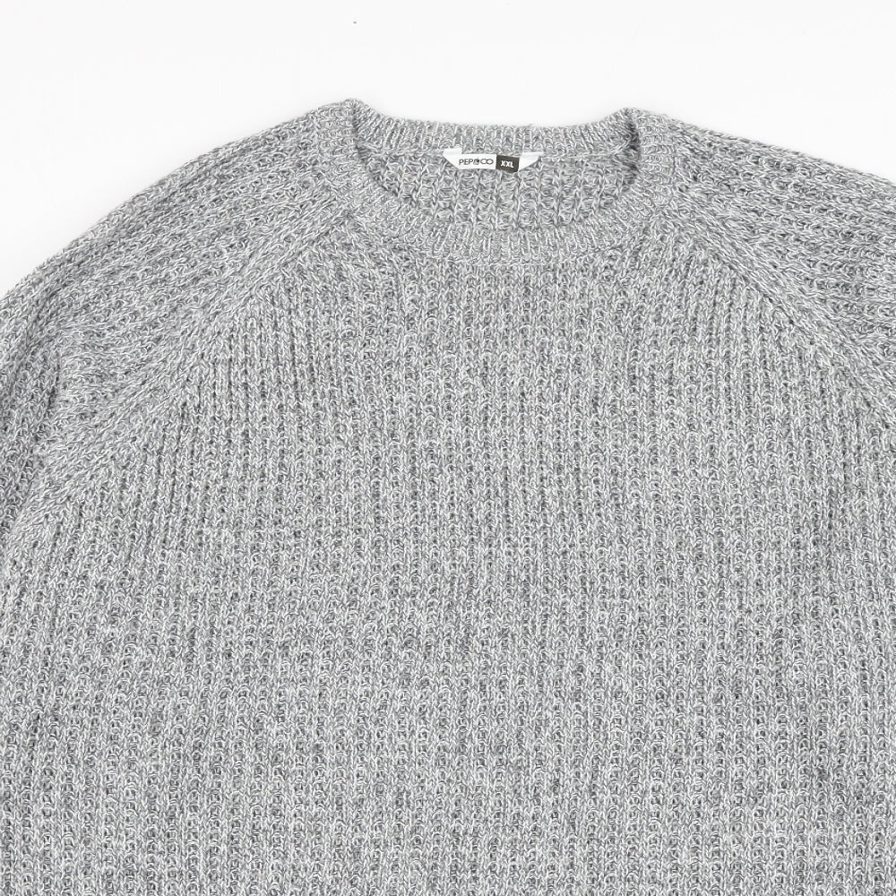 Pep&co Mens Grey Round Neck  Acrylic Pullover Jumper Size 2XL