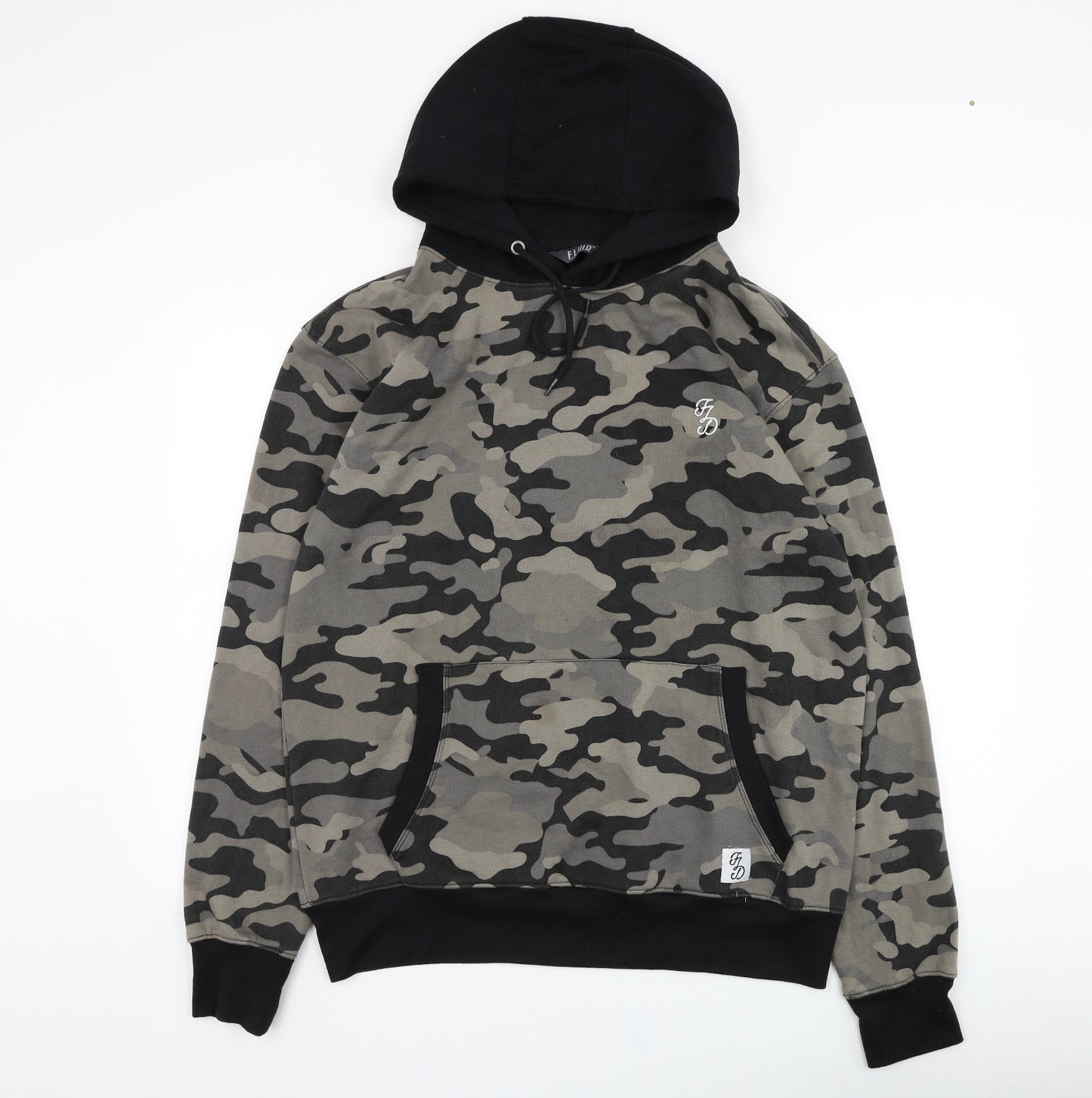 Fluid Mens Green Camouflage Cotton Pullover Hoodie Size XL