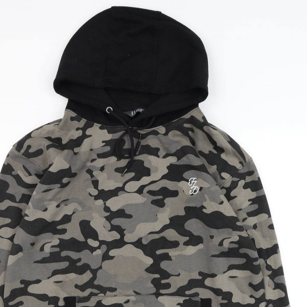 Fluid Mens Green Camouflage Cotton Pullover Hoodie Size XL
