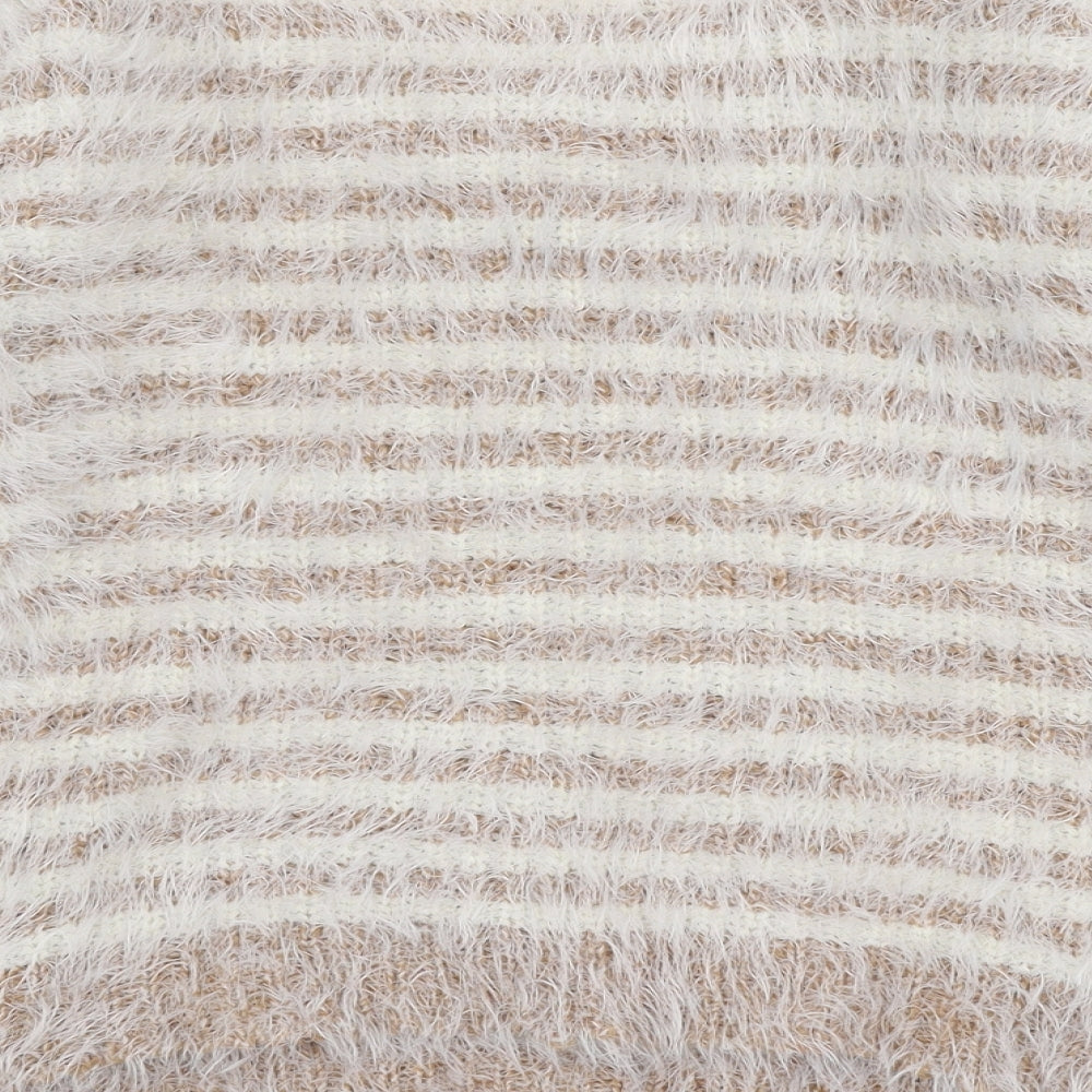 Best Live Womens Beige Round Neck Striped Acrylic Pullover Jumper Size XS