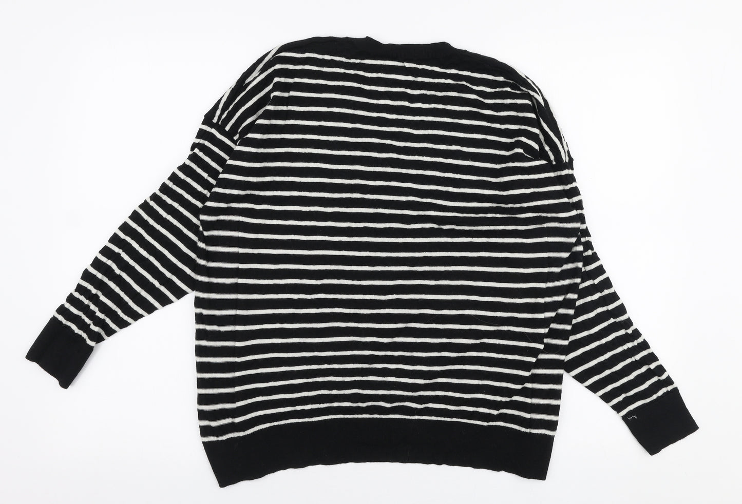 Marks and Spencer Womens Black V-Neck Striped Wool Pullover Jumper Size L